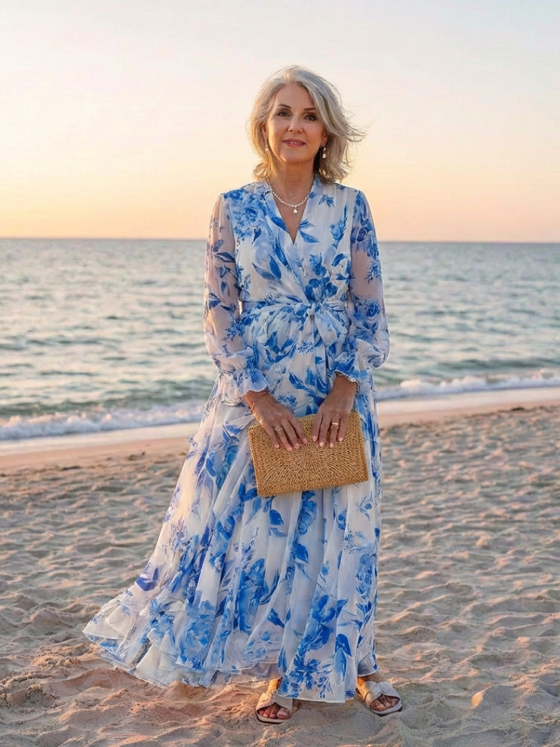 Lillian | Abito Maxi a Maniche Lunghe con Stampa Floreale