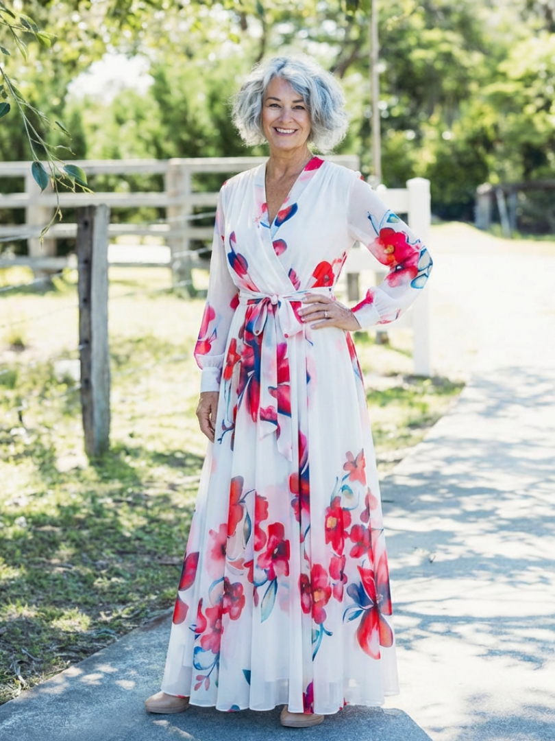 Lillian | Abito Maxi a Maniche Lunghe con Stampa Floreale