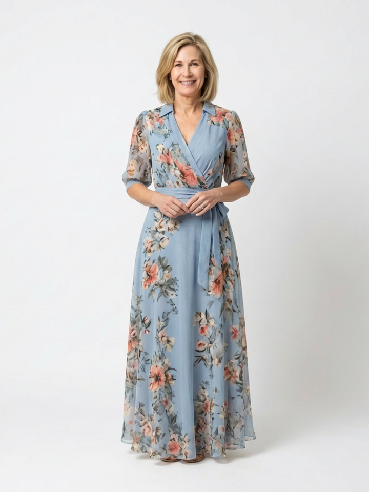 Elowen | Vestito Maxi a V con Maniche a Fiori
