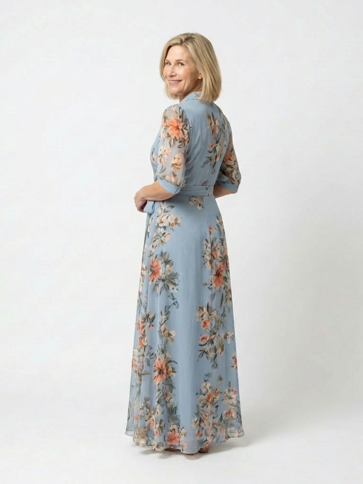 Elowen | Vestito Maxi a V con Maniche a Fiori
