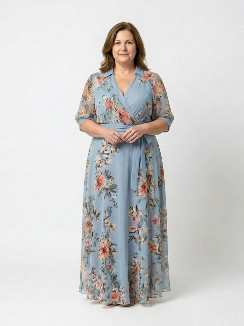 Elowen | Vestito Maxi a V con Maniche a Fiori