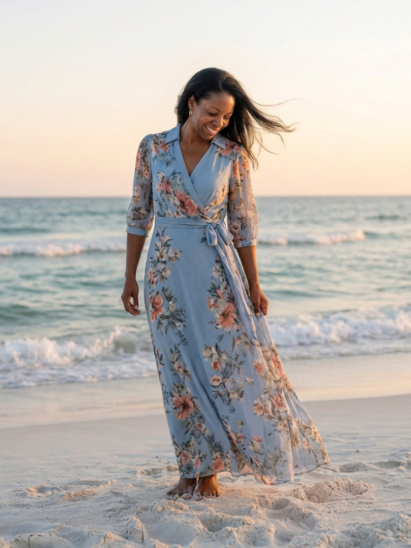 Elowen | Vestito Maxi a V con Maniche a Fiori